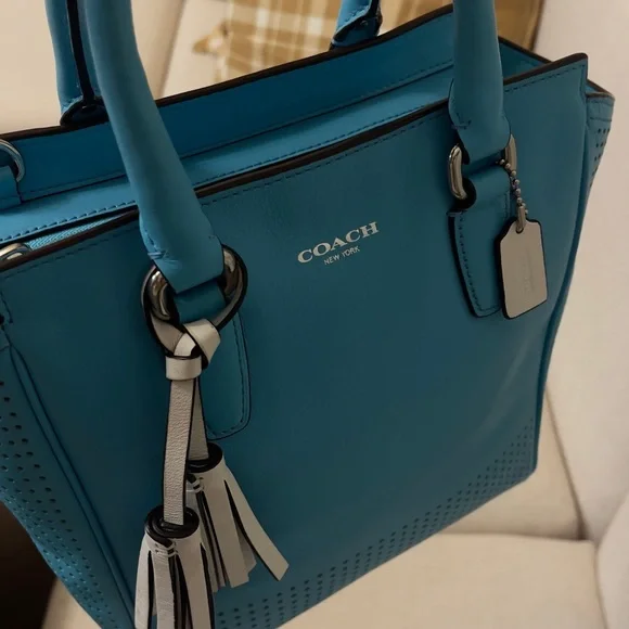 Coach Teal Leather Tote Bag - Picture 10 of 12